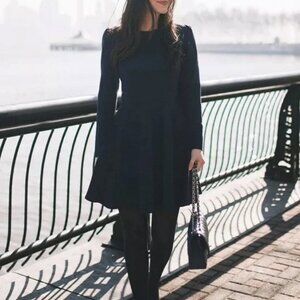 Gal Meets Glam Celeste Fit Flare Dress Navy Blue Long Sleeve Sz 4